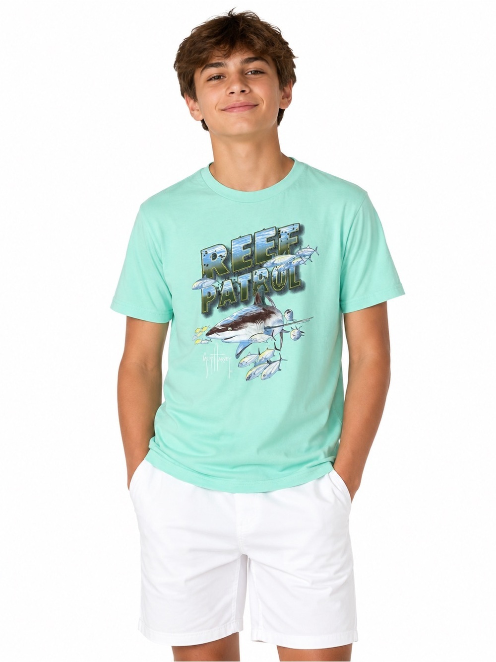 Guy Harvey  Boy’s Reef Patrol Graphic Tee in Mint Green Size Large